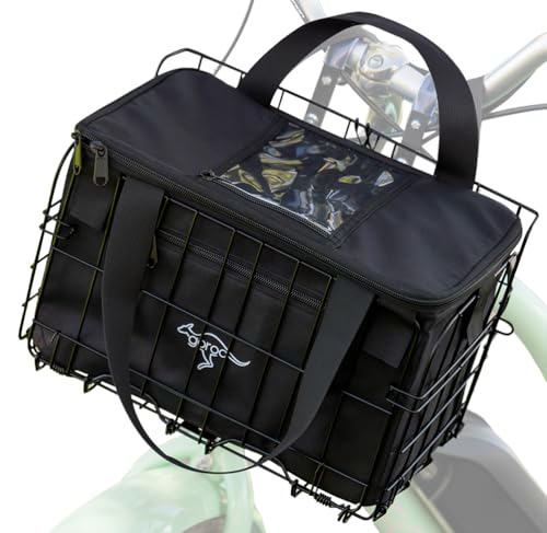 Goroo Foldable Bike Basket Front/Rear with Insulated Cooler Bag, Folding Bicycle Basket with Removable Insulated Tempurature Control Bag, Large Quick Release Design Metal Ebike Basket for All Ages