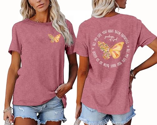 Christian Shirt for Women :Butterfly Graphic Shirts Bible Verse Tshirt Good Ness of God Tee Tops3