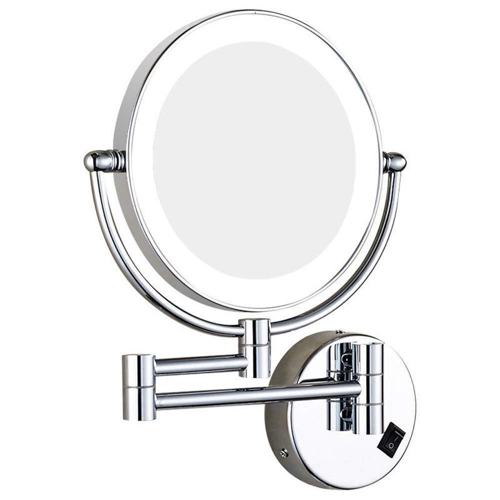 Espejo de Maquillaje LED Espejos montados en la Pared, Interruptor Extensible de Afeitado con Aumento Iluminado de latón de Doble Cara de 8 ", Enchufe Oculto (Color : 7X)