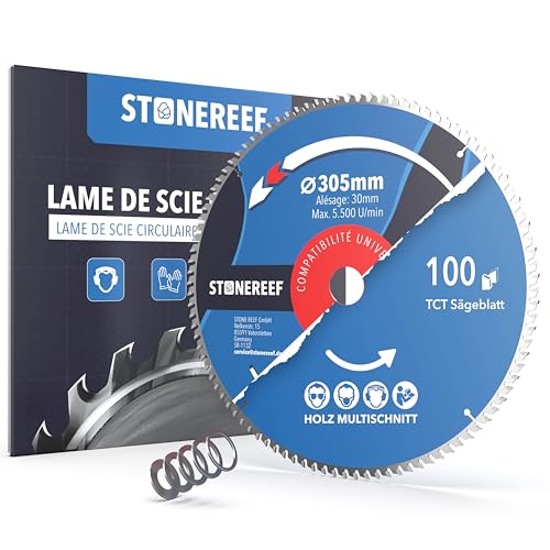 Lame de scie circulaire 305 x 30 mm [avec adaptateur sur alésage 20 et 16 mm], compatible avec meuleuse d'angle Bosch, Makita, etc. - Lame de scie circulaire...