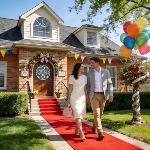 Red Carpet Runner for Party - 140GSM Heavy-Duty Polyester Fabric Hollywood Theme Decor | Luxurious Runway Rug for Prom Aisle Wedding Entrance Award Ceremony (Red 2 X 10 FT)