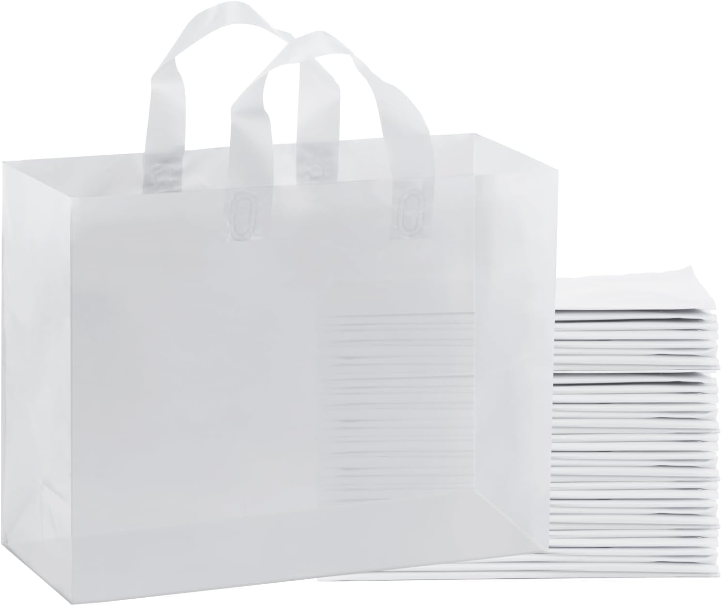 Gift Bags,Large Frosted Plastic Shopping Bags with Handles, Gift Wrap Totes for Small Business (16x6x12 in/50 pack)