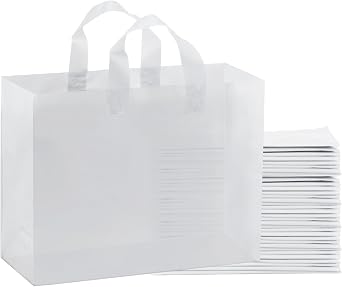 Gift Bags,Large Frosted Plastic Shopping Bags with Handles, Gift Wrap Totes for Small Business 16x6x12 in/50 pack