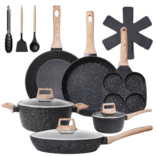 Lista de Bateria Flavor Stone Precio , tabla con los diez mejores. 47 KOCHMESSER Juego de 17 Ollas y Sartenes Antiadherentes, Batería de Cocina, Juego de Utensilios de Granito, Apto para Todas las Estufas, Apto para Lavaplatos Y Horno, con Sartenes...