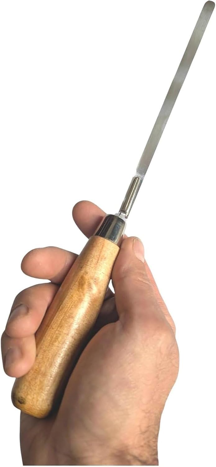 Set di 4 cazzuole a punta in acciaio inox – Strumenti piatti rigidi in dimensioni 8 mm, 10 mm, 12 mm e 14 mm con manico in legno – Strumenti durevoli per muratura, stuccatura e muratura (4SFTC)