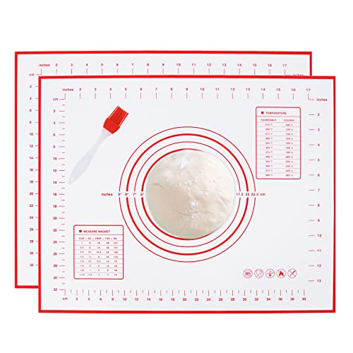 Silicone Pastry Mat 2 Pack Non Stick Silicone Baking Mat with Measurements Non Slip Kneading Mat for Rolling Dough/Bread/Pizza/Fondant/Pie/Cookies/Pasta Mat Kitchen Baking Supplies Tools 16" x 20"