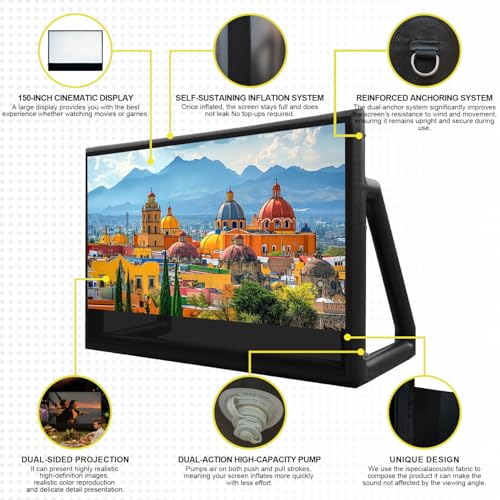 Image of Inflatable Projector Screen I Air-Tight No-Blower Design,Made from TPU Tarpaulin,150 inch (Equivalent to 18ft) for Indoor & Outdoor Use Backyard, Pool, Party, Camping, Movie Night Parties