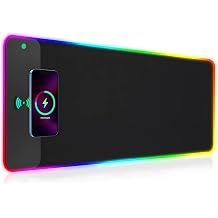 15W Wireless Charging RGB Gaming Mouse Pad, XXL Large Desk Mat 31.5" x 11.8" x 0.16" with 13 Light Modes, Compatible with iPhone 17/16/15/14/13/12/11, Samsung S23, and AirPods