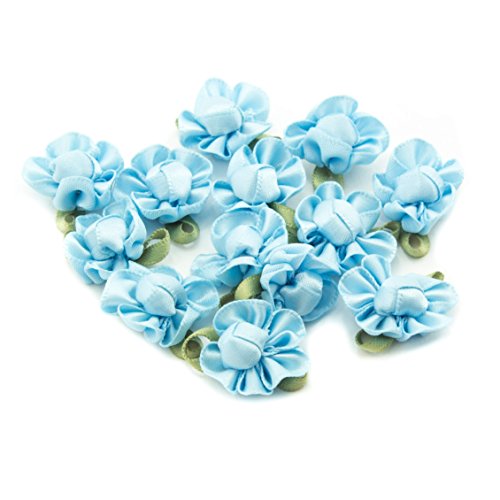 HAND H0687 Bella nastro arco Sew On Trim con colorata fiori in tessuto e Bud per Abbigliamento abbellimento 23 millimetri x 18 mm Confezione da 20, Blu
