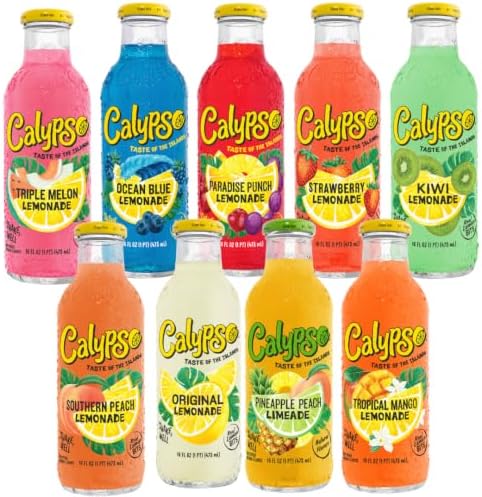 Calypso Lemonade Variety Pack, 9 Pack (16 fl oz / 473 mL Bottles), Ocean Blue, Kiwi, Original, Pineapple Peach Limeade, Strawberry, Triple Melon, Southern Peach, Tropical Mango & Paradise Punch Refreshment Drinks