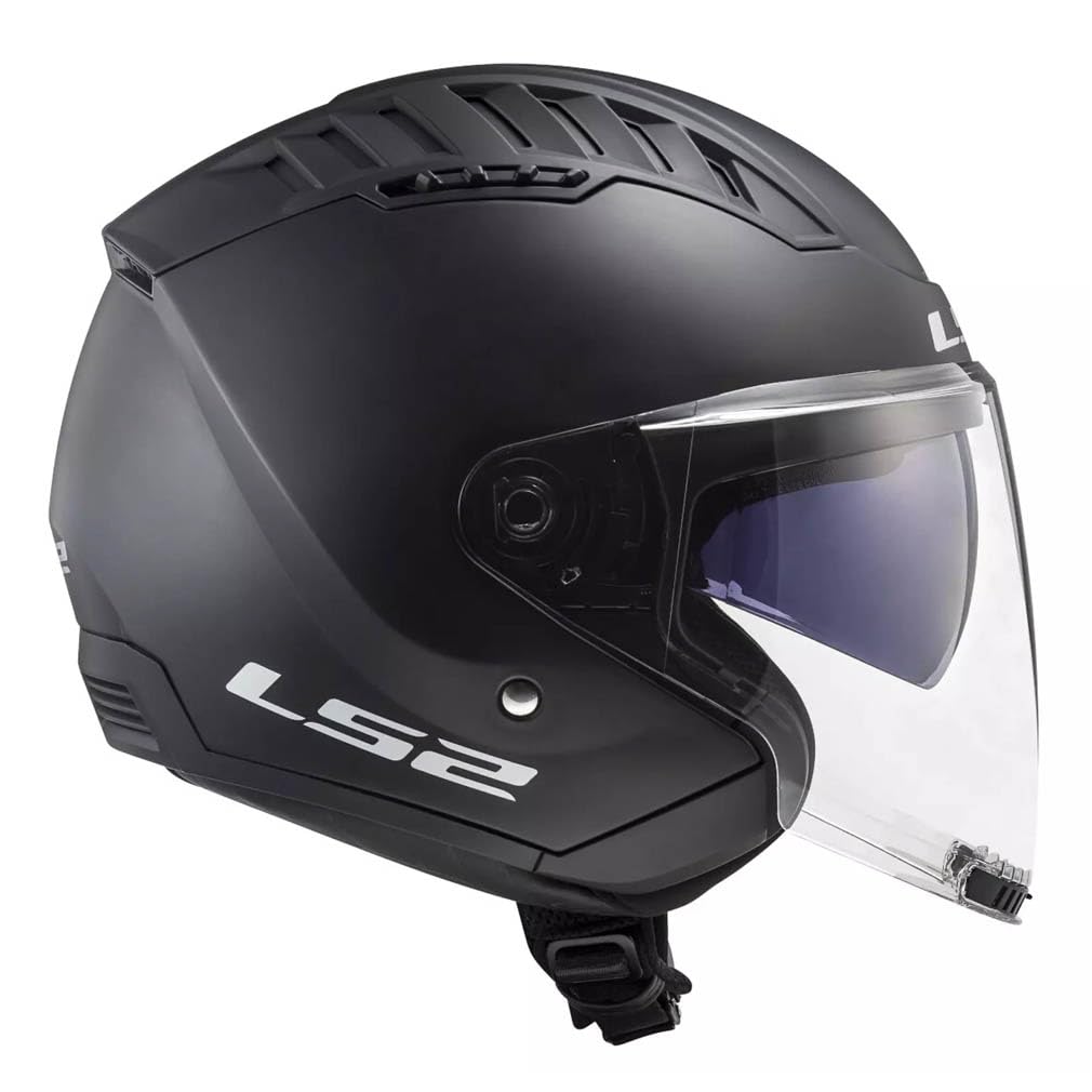 Designed LS2 OF600 Copter II Negro Mate Bluetooth Sena Integrado - Casco de Moto Jet Abierto con Visor Solar - Helmets Unisex Hombre y Mujer - Homologado ECE 22.06