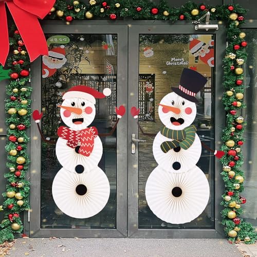 Image of Christmas Hanging Paper Fans Decoration Classroom Christmas Decorations Xmas Bulletin Board Decorations with Fun Snowman for Xmas Holiday Winter Backdrops Wall Party Supply