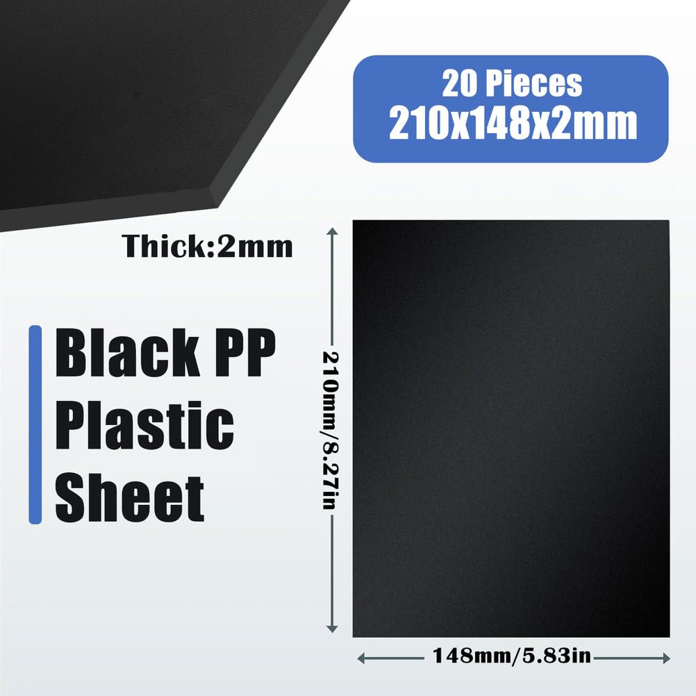 Matowe czarne plastikowe arkusze wielokrotnego użytku 210x148 mm – 20 szt. Matowych płyt polipropylenowych(2mm)