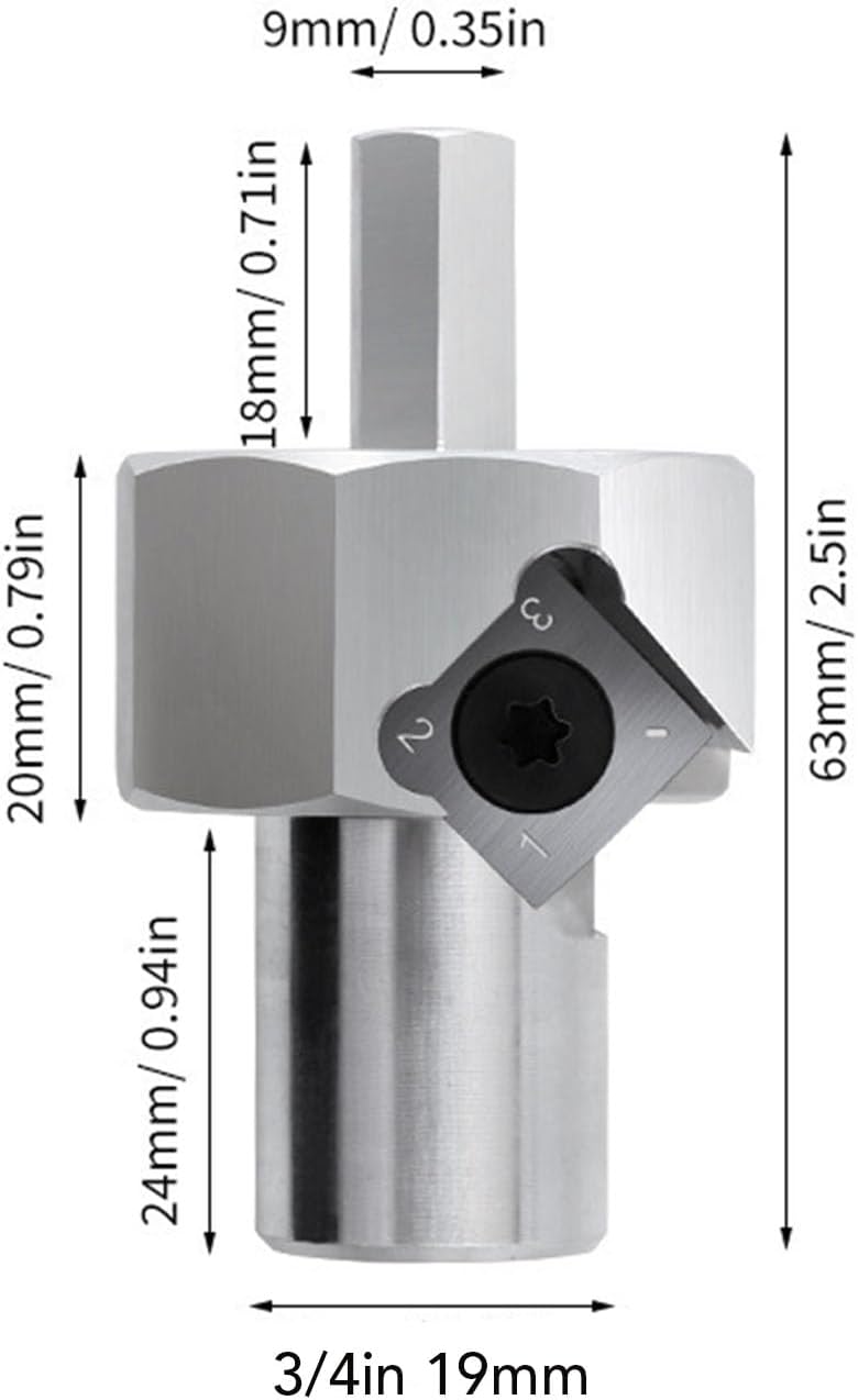 3/4 Inch Bench Dog Hole Chamfer Reamer - Alloy Steel for Woodworking, Polished Finish, Hex Shank for Electric Drills