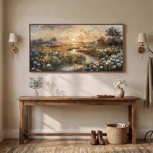 Large Framed Vintage Sunset Landscape Wall Art for Living Room, 60x30 Inch by mxart - Used condition - Image 5