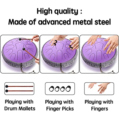 Lronbird Steel Tongue Drum,12 Inch 13 Note Steel Drums, Concert Percussion Instrument With Travel Bag Music Book Mallets For Adults Meditation Yoga Chakra Healing, Unique Gifts, C Major (Lavenderr) #TOP5
