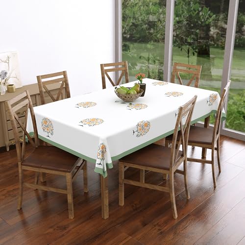 Image of BLOCKS OF INDIA Hand Block /Batik Print Rectangular Table Cloth for 6 Seater Dining Table (60 Inch X 90 Inch)(Green Tree of Life)