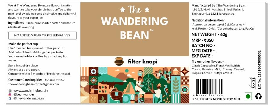 Image of The Wandering Bean Instant Filter Kaapi - 60G Coffee, Granules, Bottle