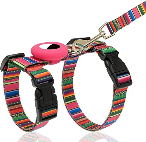 TUKOAW Cat Harness and Leash Escape Proof for Walking Travel Outdoor - Soft Nylon Adjustable Cute Cat Harness Leash Set with Airtag Holder for Small Medium Large Cats