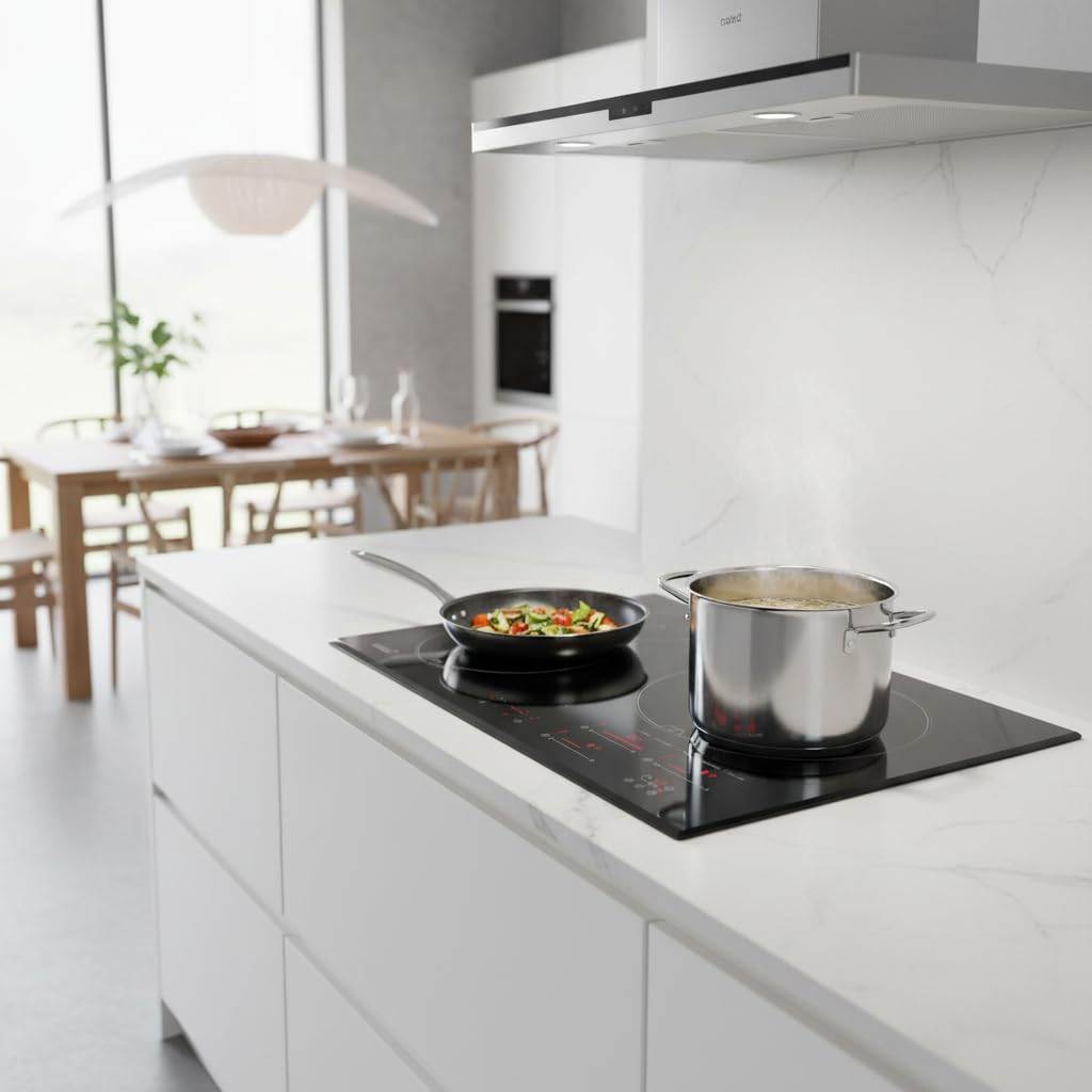 CATA INSB 6532 BK Placa de Inducción 63 cm, 3 Zonas, Control Táctil, 9 Niveles + Booster, Temporizador, Detección de Recipientes, Potencia 6,5 kW, Negro