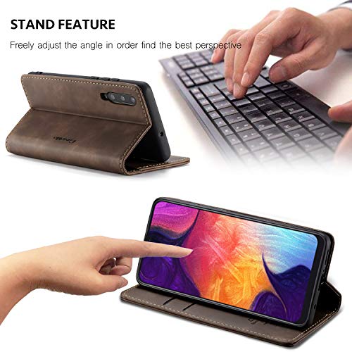 Galaxy A50 Case,Bpowe Leather Wallet Case Classic Design With Card Slot And Magnetic Closure Flip Fold Case For Samsung Galaxy A50 (Coffee) #TOP4