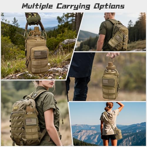 Image of Half Gallon Water Bottle with Sleeve - 64 oz Stainless Steel Insulated Water Jug with Handle Wide Mouth Gym Water Bottles for Men Sports Workout Hiking Camping with Military Pouch Khaki