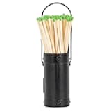 Match Stick Holder in Black | Decorative Metal Storage Bucket, Caddy, Basket for Long Matchsticks | Home Décor for Fireplace, Wood-Burning Stove, or BBQ Grill | Matches Not Included