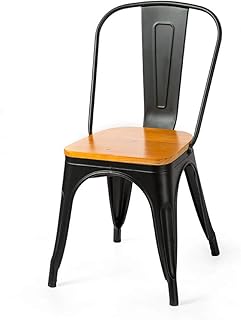 JIALIZL Silla Española-Taburete Torix Alto con Respaldo,Silla Alta Madera Y Metal,para Cocina Bar O Comedor