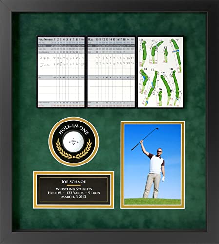 Hole-in-One Golf Display Case Frame, 3 or 4 Components for Ball, Scorecard, Photo & Printed Graphic Info Insert (Elite, 4 Components)