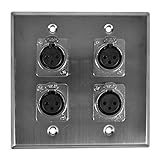 Seismic Audio SA-PLATE30 Stainless Steel Wall Plate -2 Gang with 4 XLR Female Connectors for Cable Installation