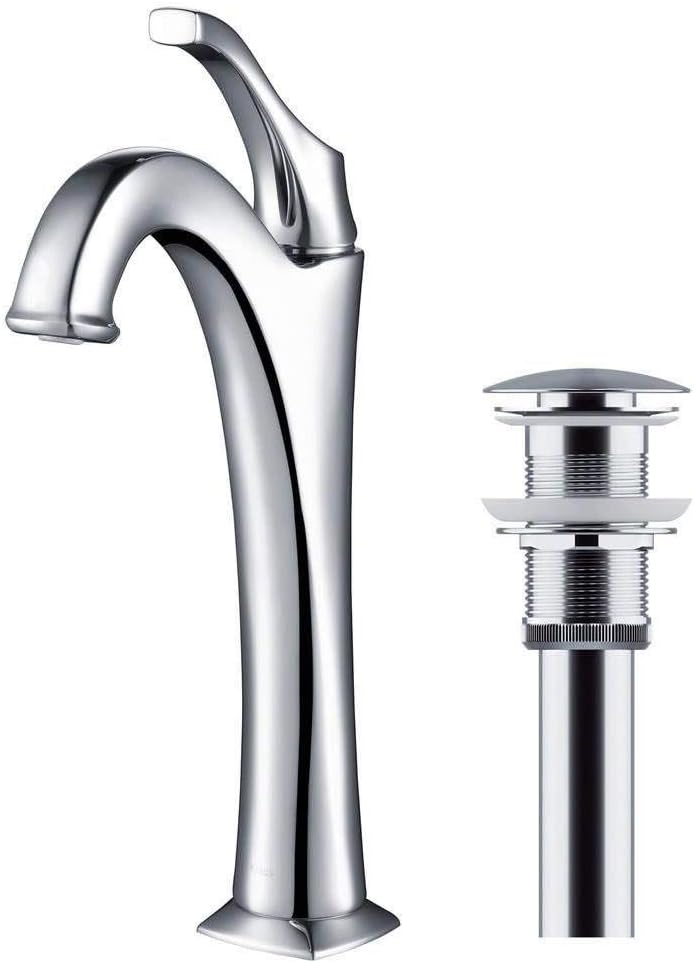 KRAUS KVF-1200CH Arlo Single Handle Vessel Bathroom Faucet with Pop Up Drain, Chrome