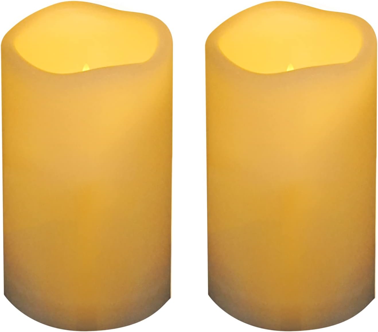 Outdoor Battery Operated Flameless Candles with Timer, Realistic Flickering Plastic Fake Electric LED Pillar Lights Waved Edge for Home Garden Wedding Party Christmas Decor 3x5 Inches 2-Pack