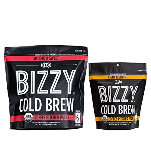 Bizzy Organic Cold Brew Coffee | Bundle | Pitcher Packs | Smooth & Sweet 12-Count + Light & Bright 4-Count | 2 Pack #TOP21