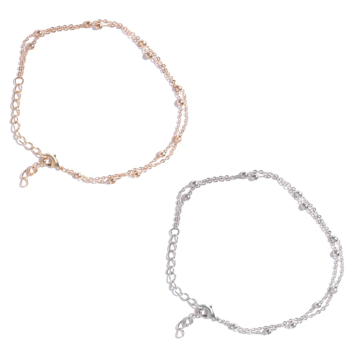 fabula Jewellery Combo of 2 Silver & Gold Beads Multi Layered Fashion Anklet For Women & Girls Stylish Latest (AYJ22ASN7_AFR1)-picture-27