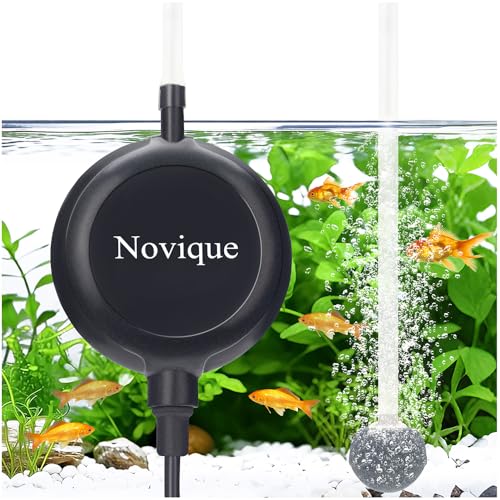 Novique Nano Ultra Quiet Aquarium Air Pump 1.5W Mini Oxygen Aerator with Accessories for 1-15 Gallon Fish Tank Super Silent Black