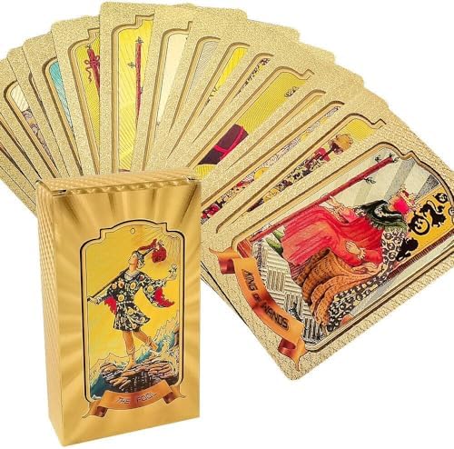 Play New Tarot Cards 78 Pcs Gold foil Card Deck Classic Tarot Deck Durable Waterproof Gold Foil Tarot Decks for Beginners