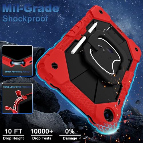 Image of WESOROL Case for Samsung Galaxy Tab A11 Plus Galaxy Tab A9 Plus 11 Inch,Shockproof Cover for Samsung Tablet A11+ /A9+ Case with Screen Protector 360 Rotating Stand Pencil Holder,Red Black