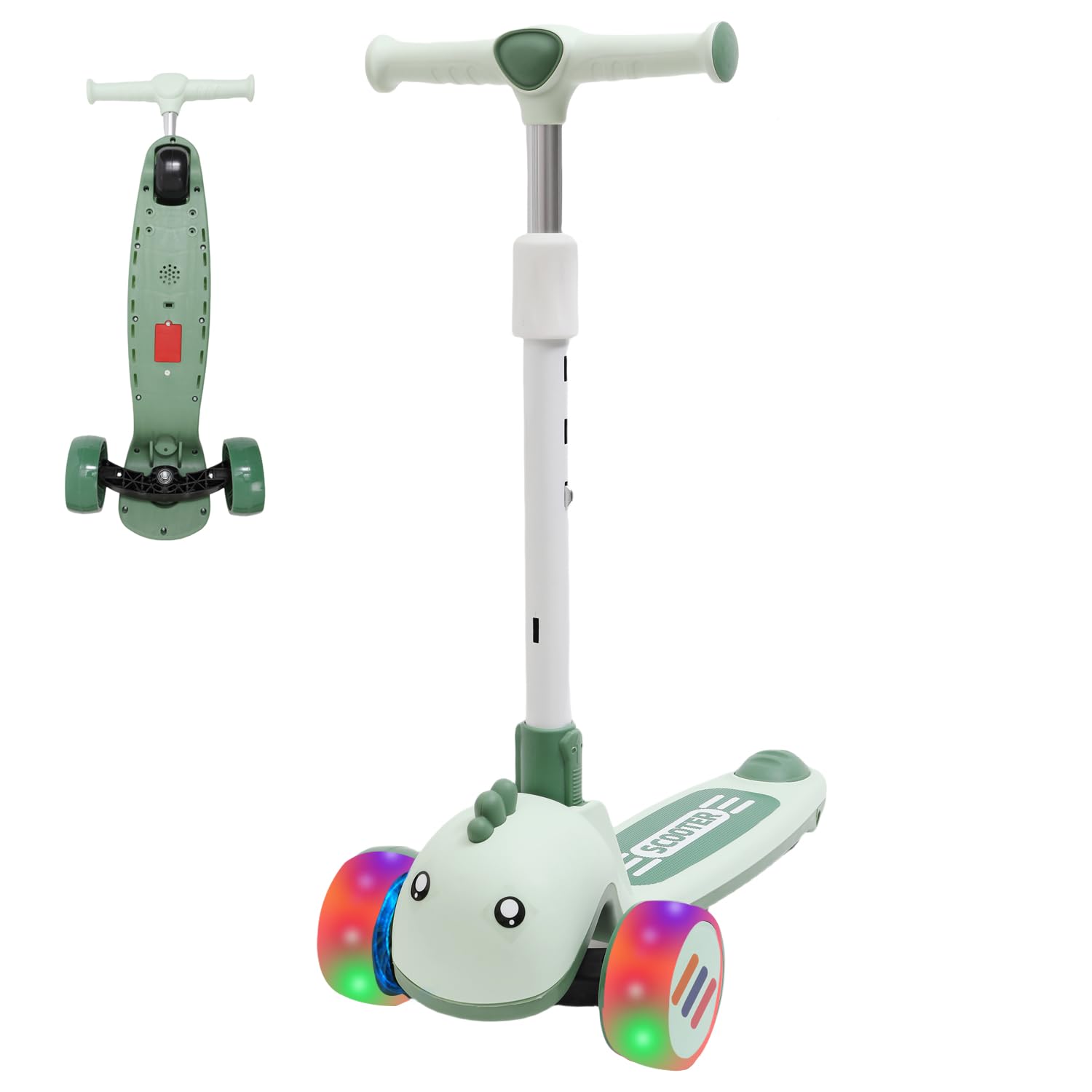 Patinete infantil con 3 ruedas LED, altura ajustable y plegable, diseño de animales, para niñas y niños (3-8 años)