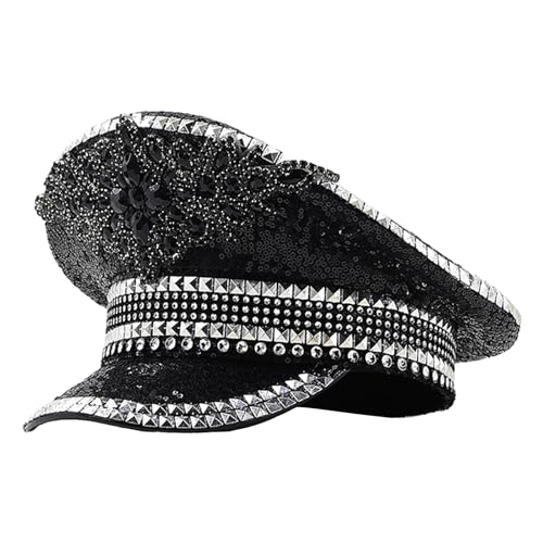 Fashion Sergeant Caps with Rhinestone Bridal Shower Hat Bachelorette Party Cosplay Night Club Carnival Headdress Sparkling He
