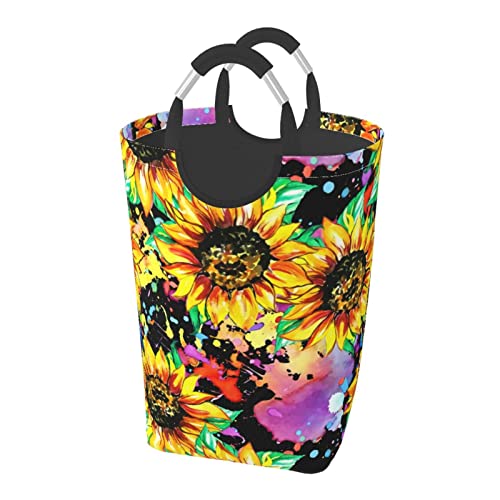 ランドリーバスケット ヒマワリ 洗濯物入れ 汚れた衣類バスケット 持ち運び ランドリーバッグ 折り畳み式洗濯カゴ 収納バッグ 雑貨収納 大容量 折りたたみ 撥水加工 取っ手付き 軽量 旅行 寝室 脱衣所 リビング