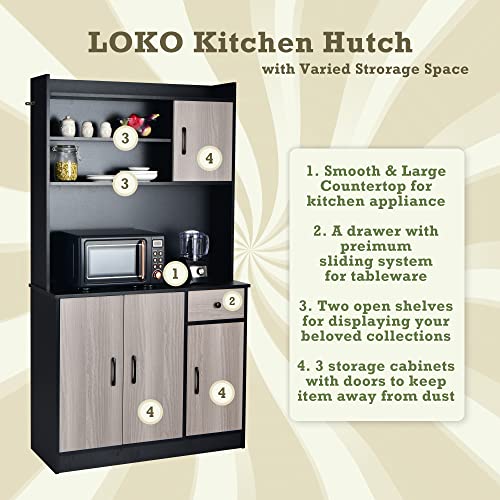 Loko Kitchen Pantry Storage Cabinet, Kitchen Buffet With Hutch With Adjustable Shelves And Cable Management Hole, Tall Kitchen Hutch With Anti-Tip Devices, 39.5 X 15.5 X 71 Inches (Black) #TOP5