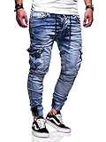  Rello & Reese Herren Biker Jogger-Jeans Hose RJ-3207 (Hellblau, W34/L32)