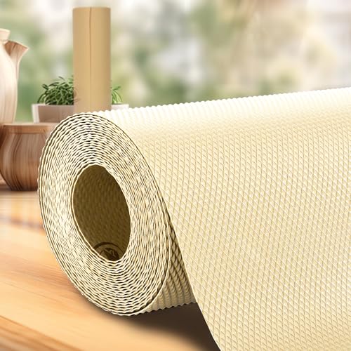 Image of CANWAY (45cm x 10M) Food Grade Non-Slip Drawer & Shelf Mat | Waterproof, Washable Shelf Liner for Kitchen Cabinets, Cupboards, Fridge & Bathroom Shelves | Ivory