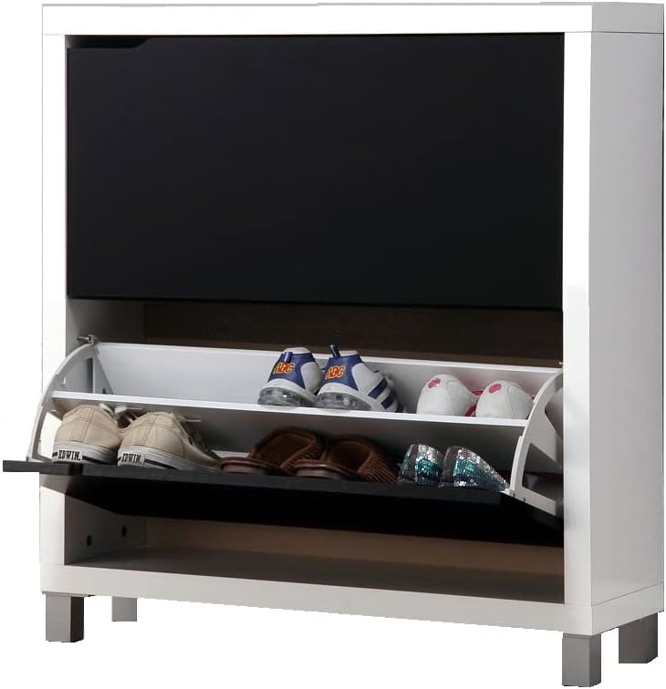 Kubox 2 Door Shoe Rack, White and Black