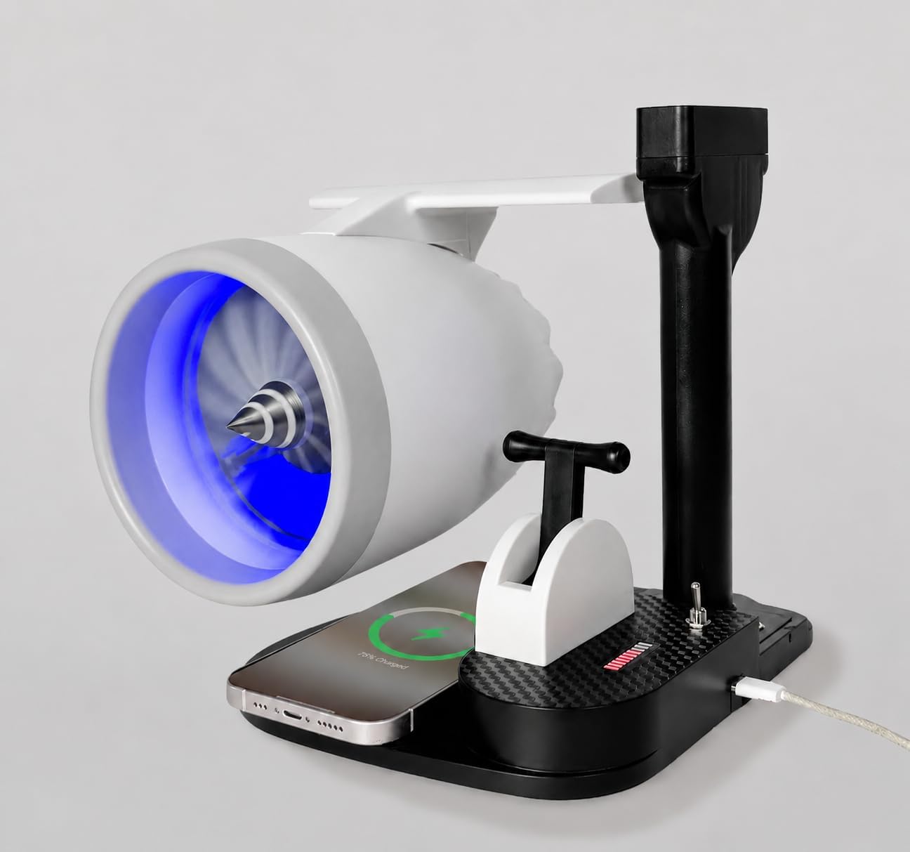 USB Aircraft Engine Turbofan Model with Wireless Charging – Portable Turbine Cooling Fan for Office, Gaming Setup, Bedroom & Desktop (Blue) | Wireless Charging, Portable Turbine Cooling Fan, Office & Gaming Setup, Desktop & Bedroom