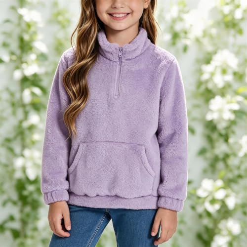 Girls Fleece Sweatshirts Mockneck Half Zip Up Fuzzy Sweat Shirt Winter Tops - image 3