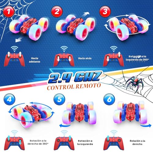 Miniatura 3 de Mieryd Spider Coche Teledirigido, Acrobacia Rc Carro Monster Truck 4x4 Crawler Con Luz, Juguete Niño 3 4 5 6 7 8 9 Años Juego Infantile Exterior Regalo Cumpleaños Brinquedo Remote Control Car Toy