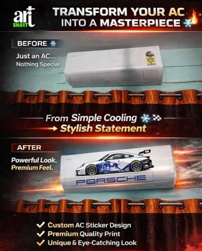 Image of Trending Porschhe 911 Racing AC Sticker, Air Conditioner Premium Vinyl, HD Gloss Finish, 24 Inches, for AC, Wall, Door, Glass (Silver)