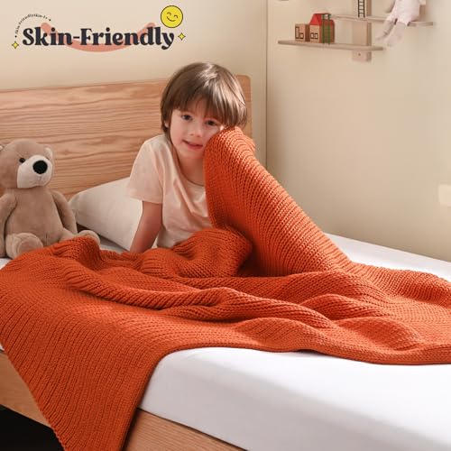 Guohaoi Knitted Weighted Blanket Kids (Orange 40"x60" 10lbs) No Beads Cooling Heavy Blanket, Home Decor Breathable Chunky Knit Throw Blanket for All-Season Use