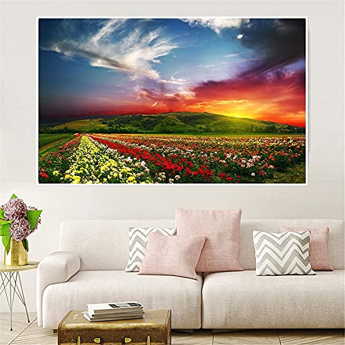 Kit complet peinture diamant 5D fleur de coucher de soleil à offrir pour passionnés d'arts